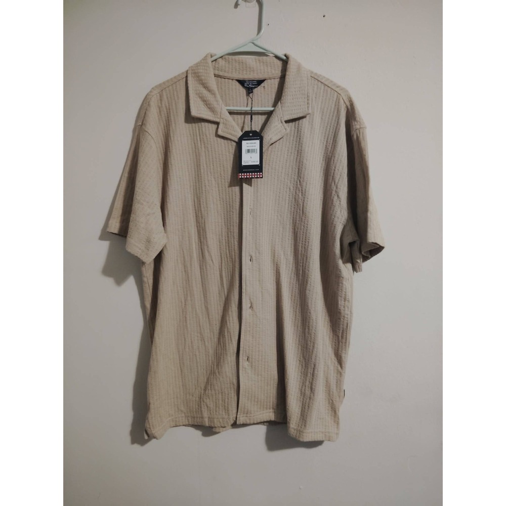 Ben Sherman Men's Textured Short Sleeve Camp Collar Shirt Beige NWT Size Large